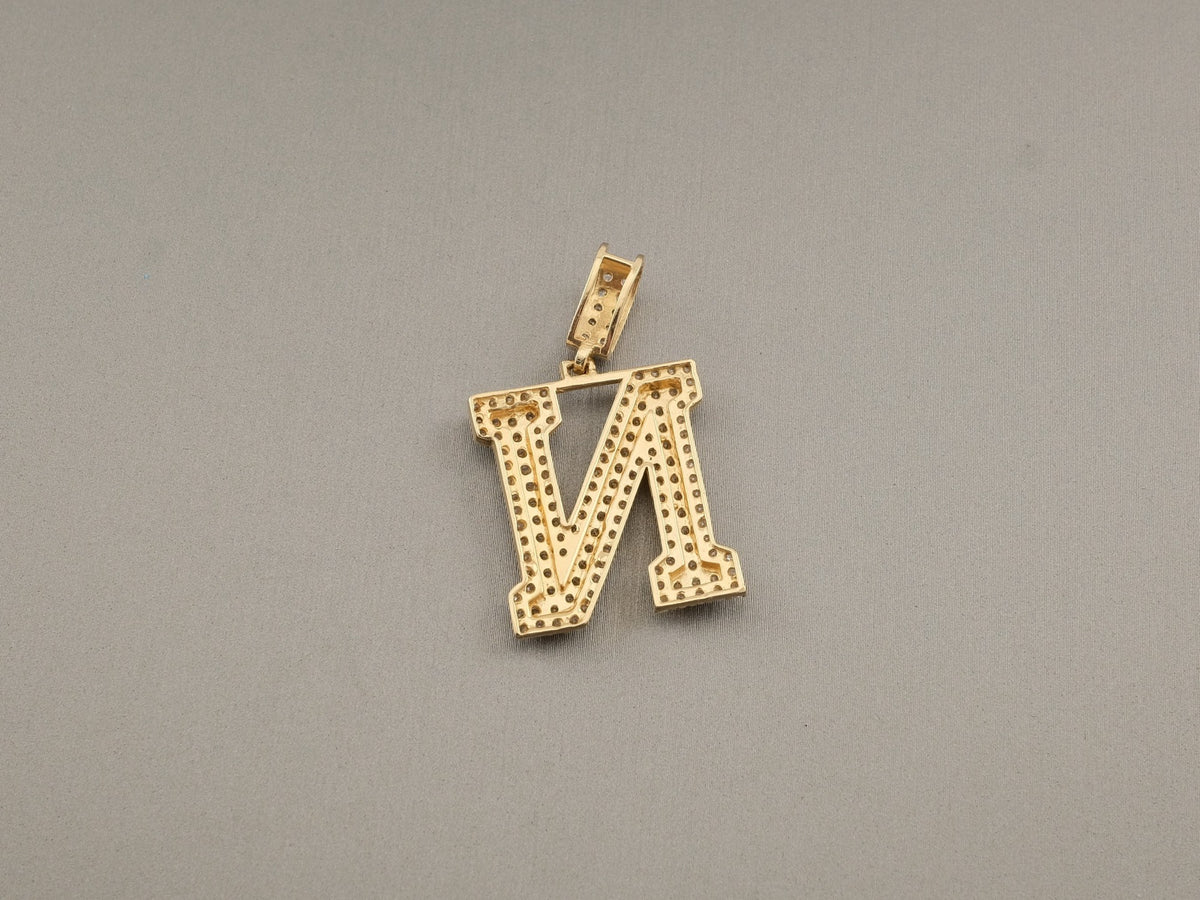 14K Gold CZ Iced Letter N Pendant