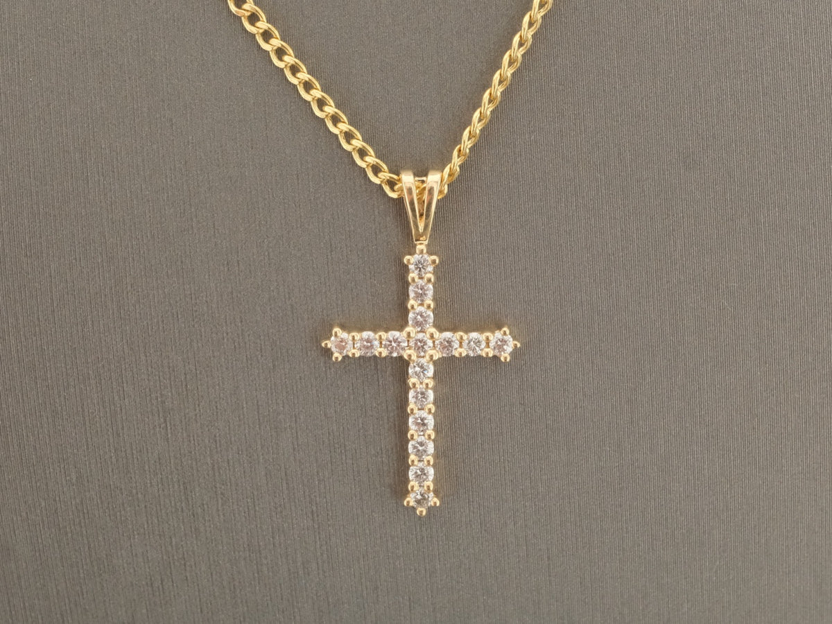 14K Gold Diamond Cross Pendant, 0.40 ct