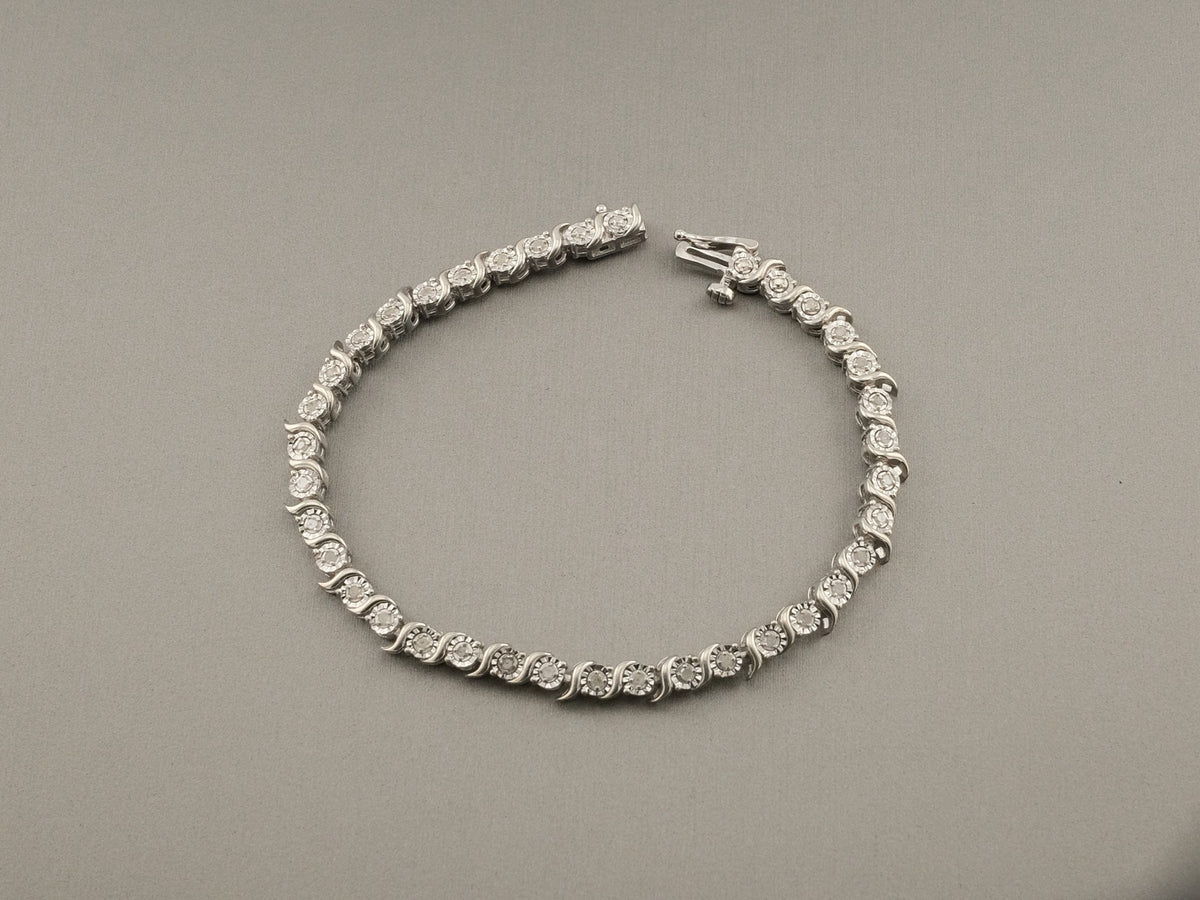 925 Silver Diamond Bracelet, 7 in