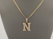 14K Gold CZ Iced Letter N Pendant
