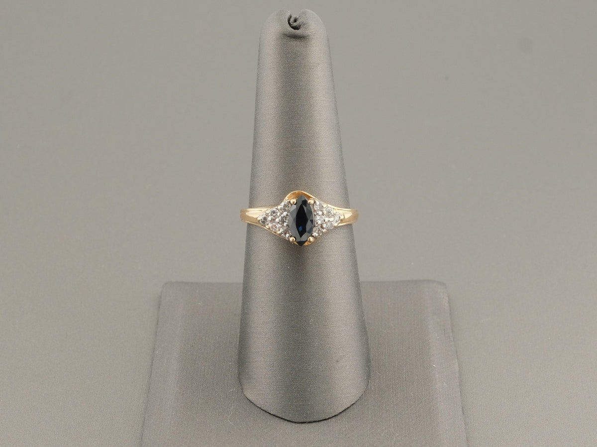 14K Gold Diamond and Marquise Sapphire Ring, Size 7