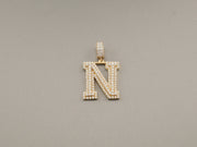 14K Gold CZ Iced Letter N Pendant