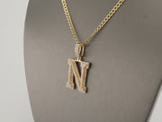 14K Gold CZ Iced Letter N Pendant