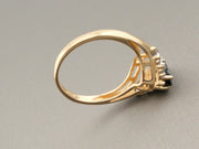 14K Gold Diamond and Marquise Sapphire Ring, Size 7