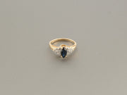 14K Gold Diamond and Marquise Sapphire Ring, Size 7