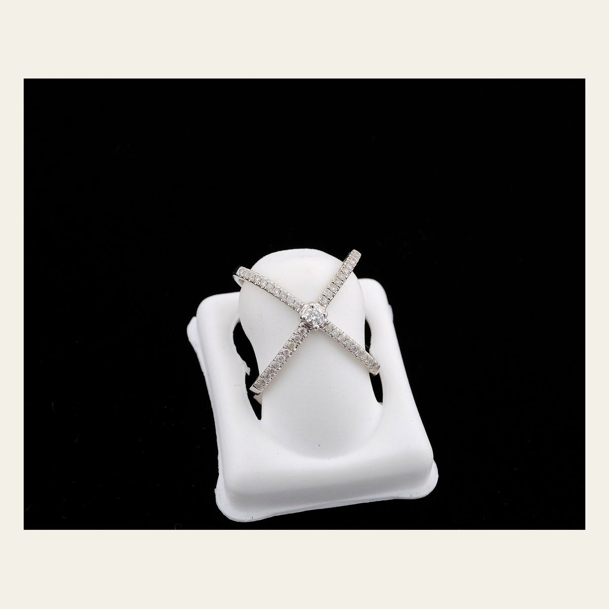 14K White Gold Diamond Crossover Ring, Size 4