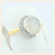 14K Gold Moonstone Face Ring with Diamond Halo, Size 5