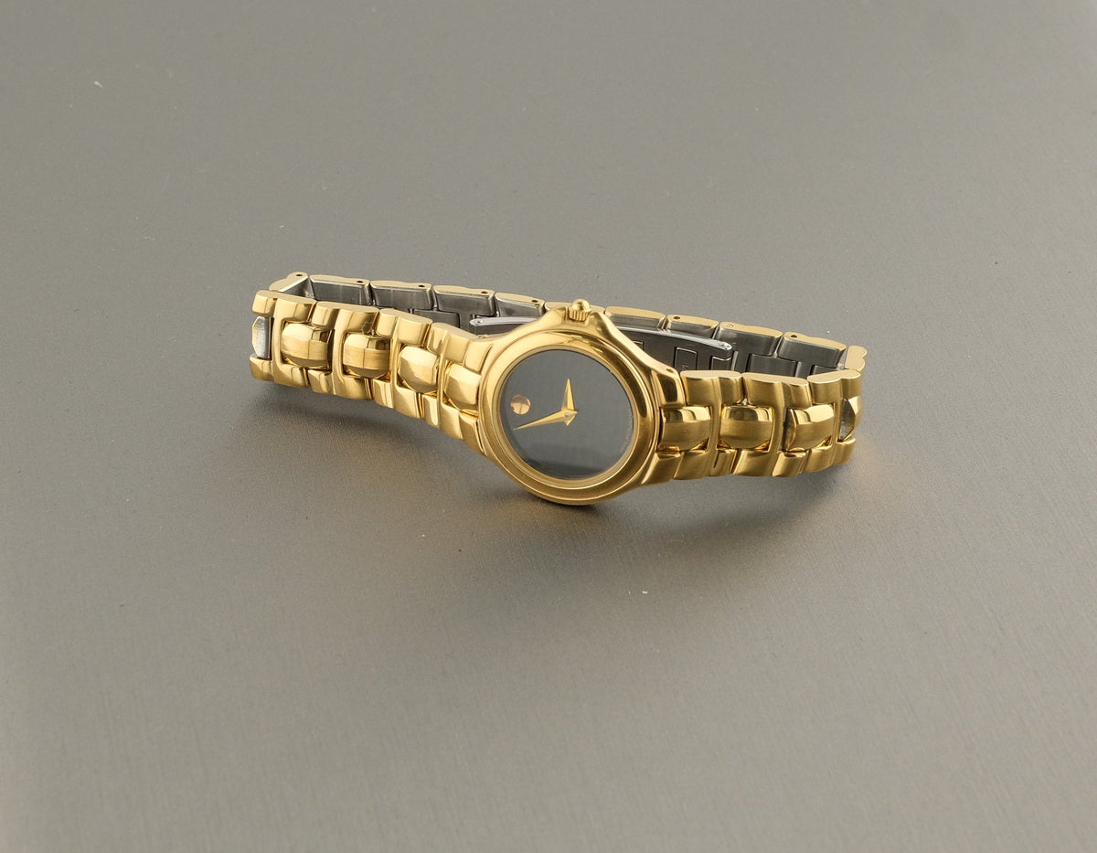 Movado Museum Women Gold Steel Black Dial Watch Swiss