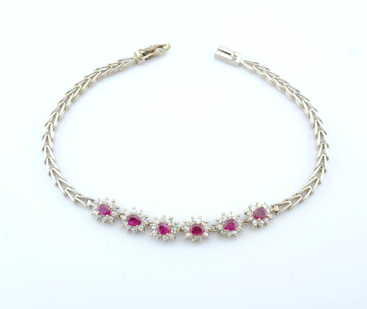 925 Silver Ruby Flower Bracelet