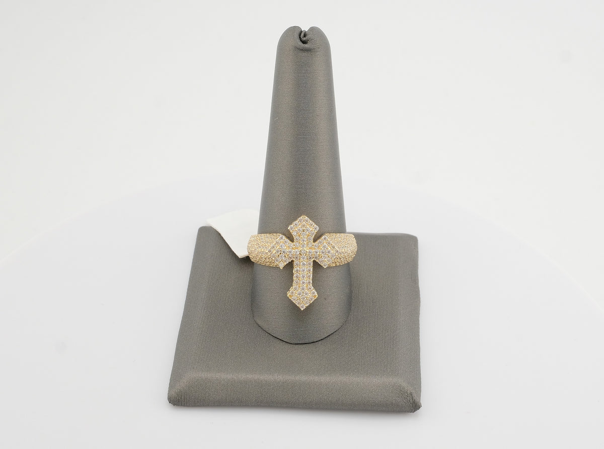 14K Gold CZ Cross Ring