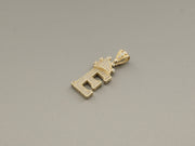 14K Gold E Letter CZ Crown Pendant