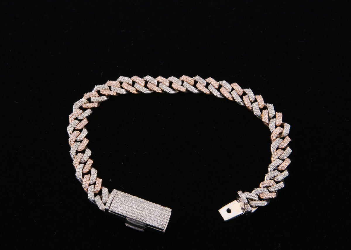 14K Rose and White Gold Two Tone Diamond Pave Cuban Bracelet
