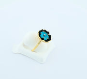 14K Gold Turquoise Carved Flower Diamond Ring, alternate view 2