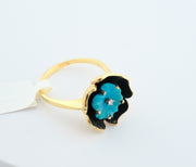 14K Gold Turquoise Carved Flower Diamond Ring, alternate view 3