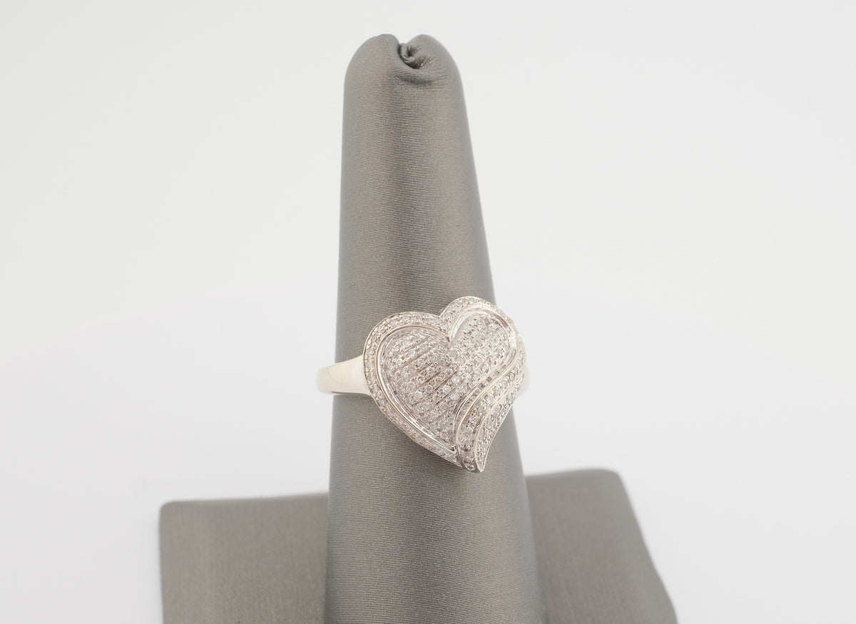 10K White Gold Heart Diamond Ring