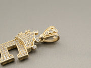 14K Gold E Letter CZ Crown Pendant, alternate view 5