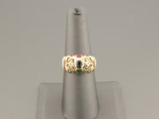 14K Gold Sapphire Emerald Ruby Diamonds Vintage Ring