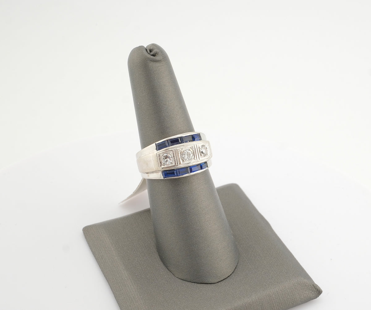 14K White Gold Diamonds and Sapphires Ring