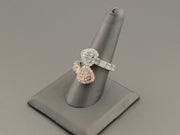 14K Gold Rose White Baguette Diamonds Hearts Ring