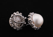18K White Gold Halo Mabe Pearl Diamonds Earrings, alternate view 4