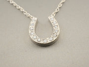 14K White Gold Horseshoe CZ Necklace, alternate view 2