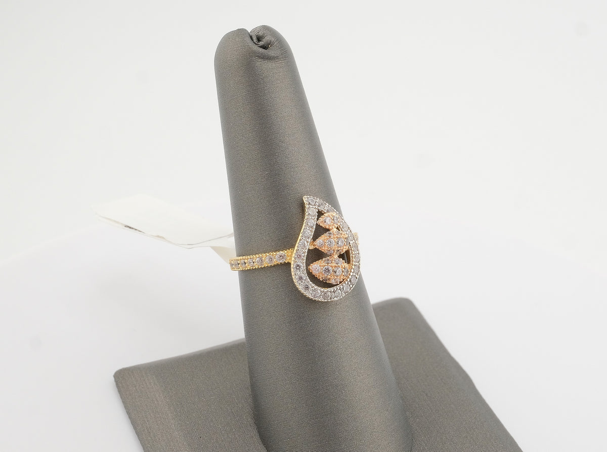 18K Yellow Rose Gold CZ Paisley Drop Ring