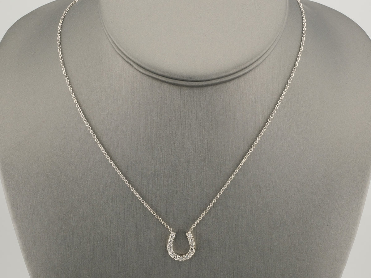 14K White Gold Horseshoe CZ Necklace