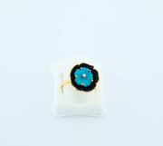 14K Gold Turquoise Carved Flower Diamond Ring