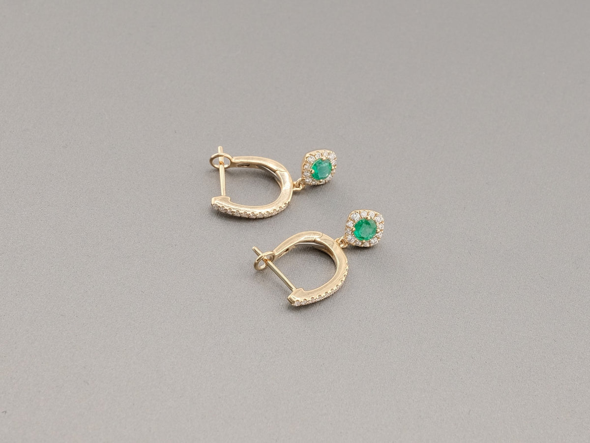 14K Gold Diamonds Emerald Earrings