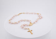 18K Gold Pearl Rosary Crucifix & Virgin Mary Medal Necklace, alternate view 7