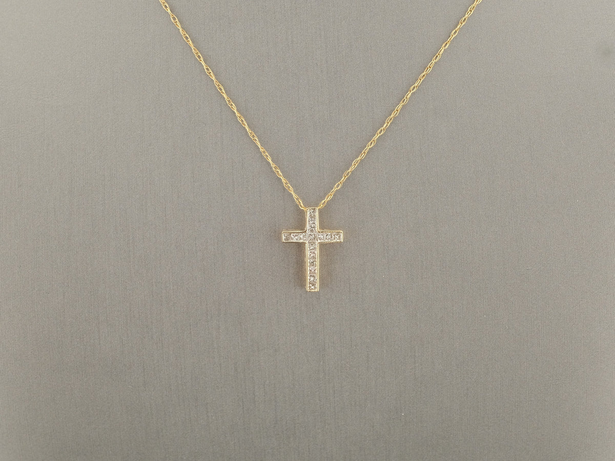 14K Gold Diamonds Cross Pendant