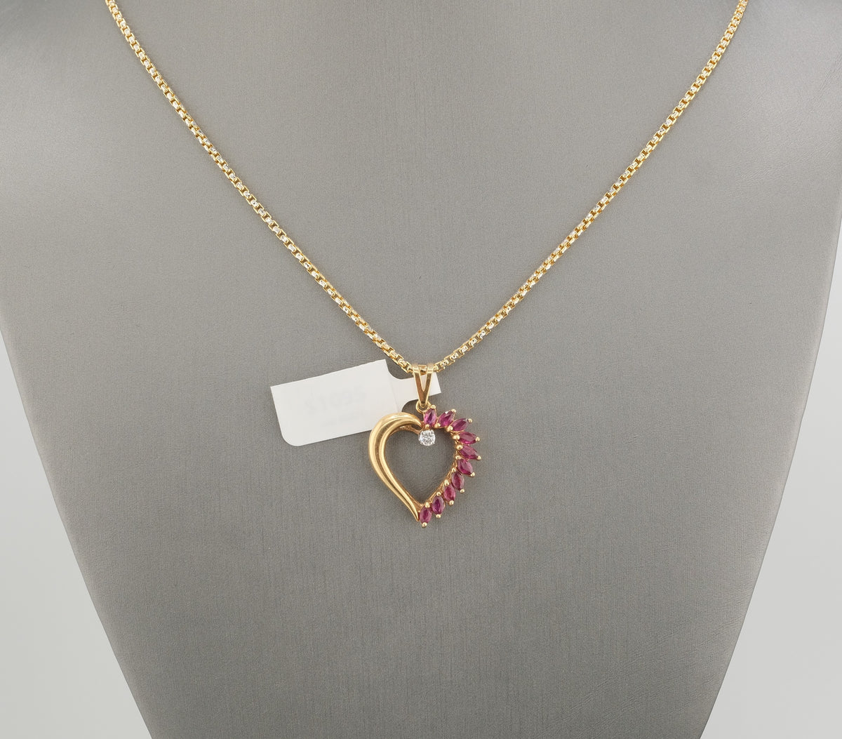 14K Gold Diamond and Rubies Heart Pendant