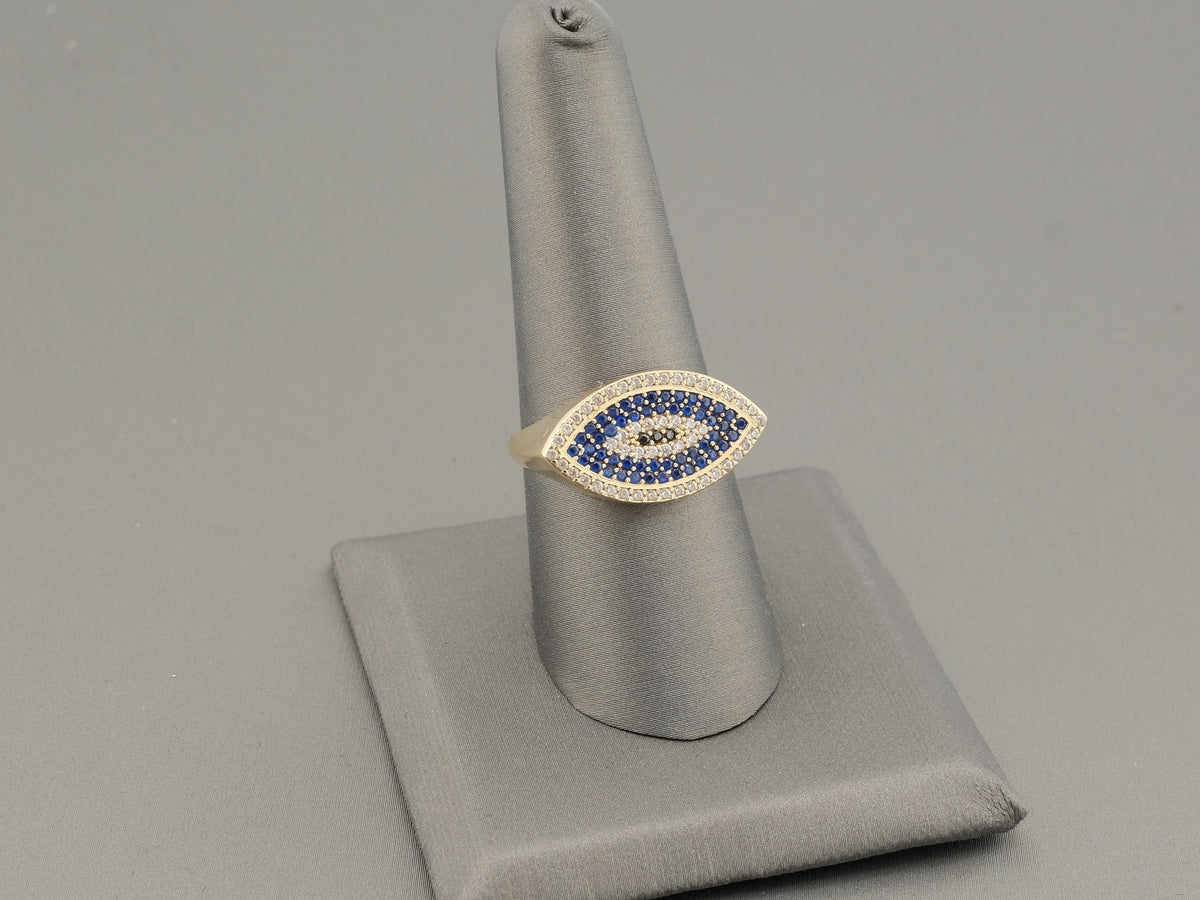 14K Gold CZ Eye Ring