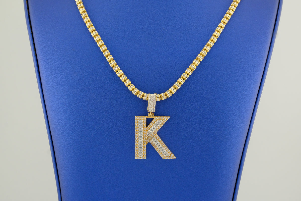 14K Gold K Letter CZ Pendant