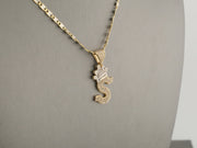 14K Gold CZ S Letter Crown Pendant, alternate view 2