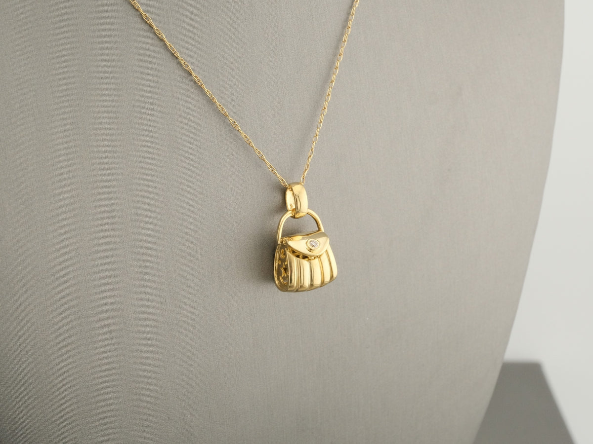 18K Gold Diamond Purse Pendant