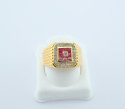 14K Yellow Gold Rubies Diamonds Ring