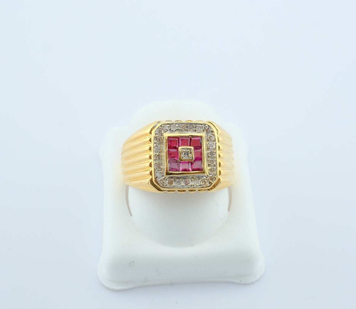 14K Yellow Gold Rubies Diamonds Ring