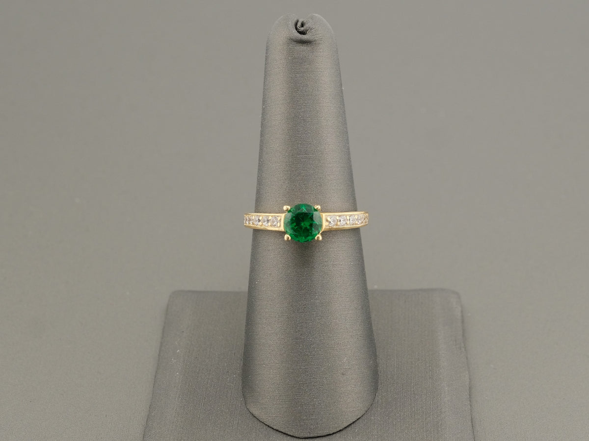 14K Gold Emerald CZ Ring