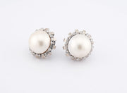 18K White Gold Halo Mabe Pearl Diamonds Earrings, alternate view 6