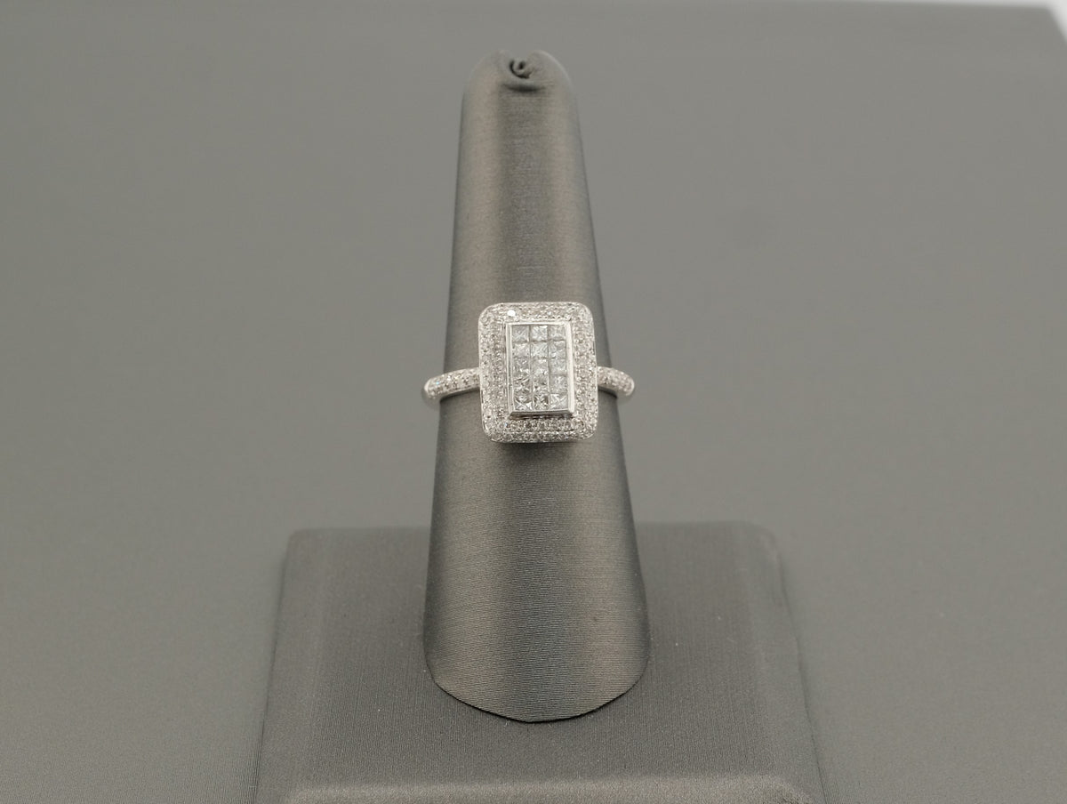 14K White Gold Rectangular Diamond Ring
