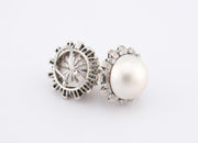 18K White Gold Halo Mabe Pearl Diamonds Earrings, alternate view 2