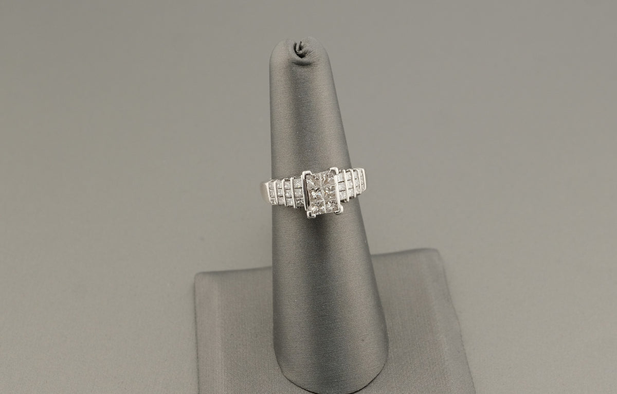 14K White Gold Rectangular Diamond Ring