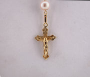 18K Gold Pearl Rosary Crucifix & Virgin Mary Medal Necklace, alternate view 3