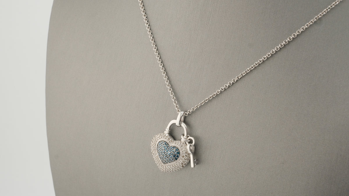 925 Silver and Diamonds Heart Key Necklace