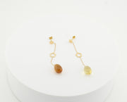 18K Gold Brown Yellow Glass Dangle Earrings, alternate view 2