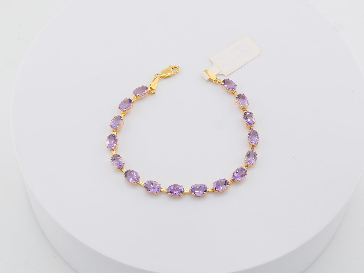 14K Gold Purple Amethyst Gemstones Bracelet