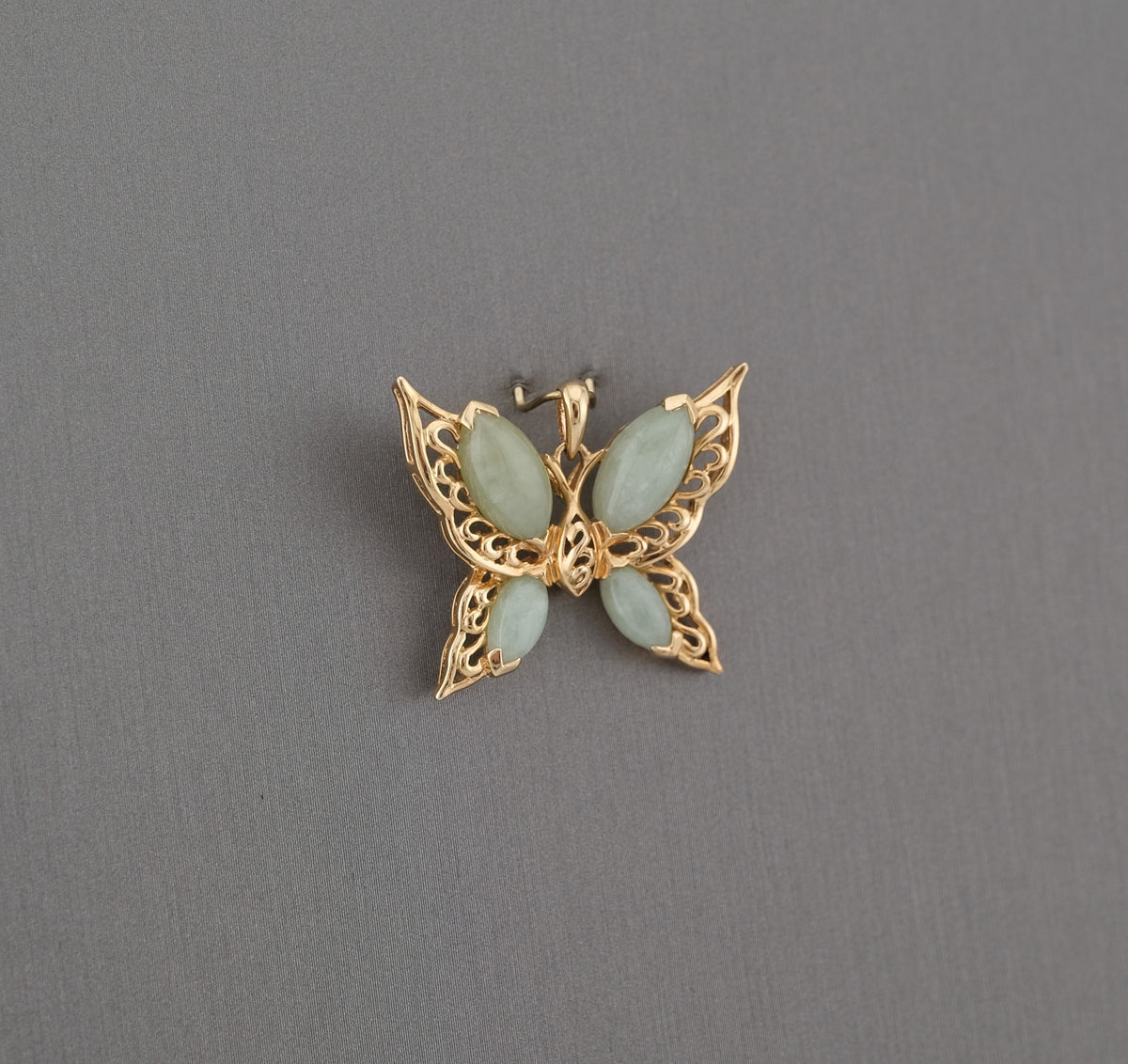 14K Gold China Jade Butterfly Pendant