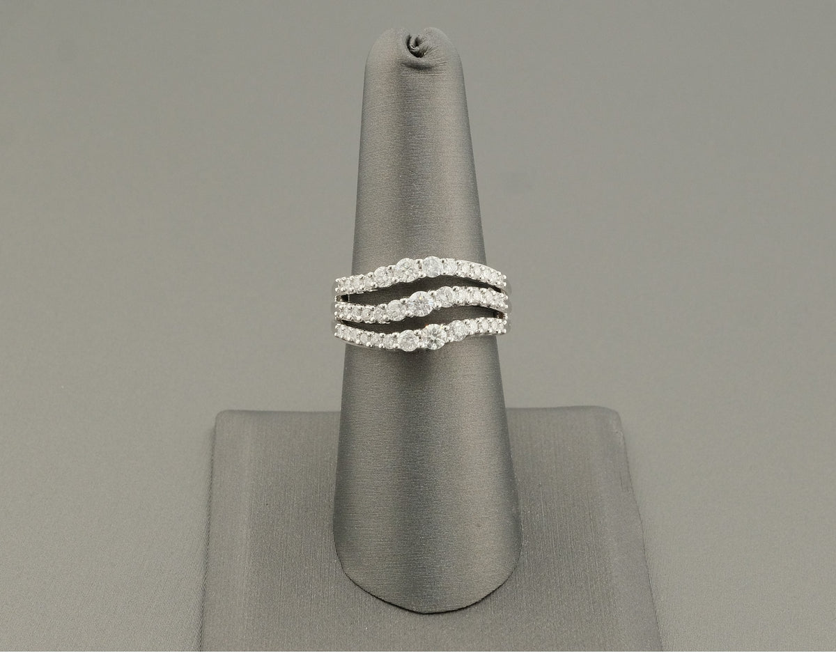 14K White Gold Wavy 2 Row Diamond Ring