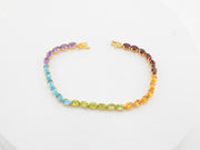 14K Gold Multicolor Gemstones Rainbow Tennis Bracelet